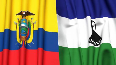 Ekvador ve LESOTHO bayrakları gerçekçi kumaş desenli