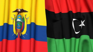 Gerçekçi kumaş dokusuna sahip Ekvador ve LIBYA bayrakları
