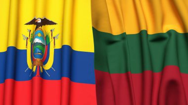 Gerçekçi kumaş dokusuna sahip Ekvador ve LITHUANIA bayrakları