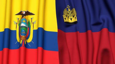 Gerçekçi kumaş dokusuna sahip Ekvador ve LIECHTENSTEIN bayrakları