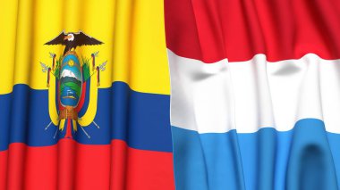 Gerçekçi kumaş dokusuna sahip Ekvador ve LUXEMBOURG bayrakları