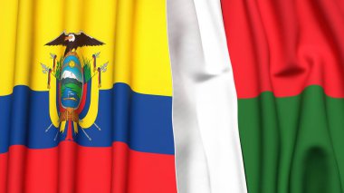 Gerçekçi kumaş dokusuna sahip Ekvador ve MADAGASCAR bayrakları