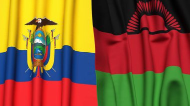 Gerçekçi kumaş dokusuna sahip Ekvador ve Malavi bayrakları