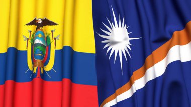 Ekvador ve MARSHALL Adaları bayrakları gerçekçi kumaş dokusuyla