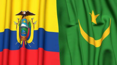 Gerçekçi kumaş dokusuna sahip Ekvador ve MAURITANIA bayrakları