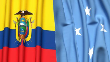Gerçekçi kumaş dokusuna sahip Ekvador ve MICRONESIA bayrakları