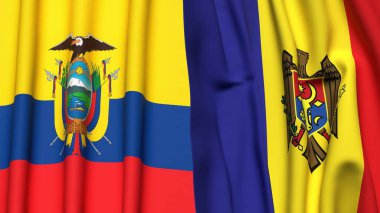 Gerçekçi kumaş dokusuna sahip Ekvador ve MOLDOVA bayrakları