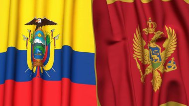 Ekvador ve MonteneGRO bayrakları gerçekçi kumaş dokusuyla