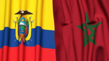 Ekvador ve MoroCCO bayrakları gerçekçi kumaş dokusuyla