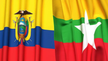 Ekvador ve Myanmar bayrakları gerçekçi kumaş desenli.