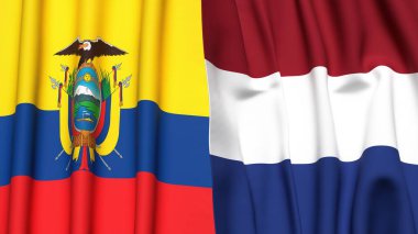 Gerçekçi kumaş dokusuna sahip Ekvador ve NetherLANDS bayrakları