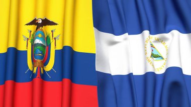 Gerçekçi kumaş dokusuna sahip Ekvador ve NICARAGUA bayrakları