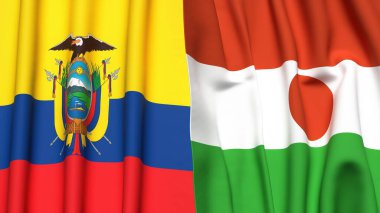 Gerçek kumaş dokusuna sahip Ekvador ve NIGER bayrakları