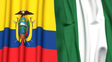 Gerçek kumaş dokusuna sahip Ekvador ve NIGERIA bayrakları