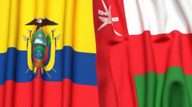 Ekvador ve OMAN bayrakları gerçekçi kumaş desenli