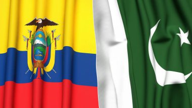 Gerçekçi kumaş dokusuna sahip Ekvador ve PAKISTAN bayrakları