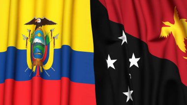 Ekvador ve PAPUA Yeni Guinea bayrakları gerçekçi kumaş dokusuyla