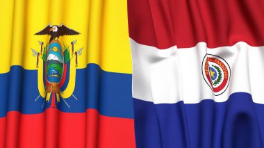 Ekvador ve PARAGUAY bayrakları gerçekçi kumaş desenli