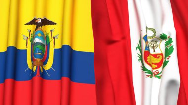 Gerçekçi kumaşlı Ekvador ve Peru bayrakları