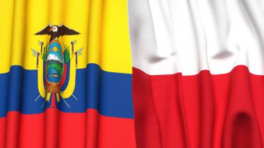 Gerçek kumaş dokusuna sahip Ekvador ve POLAND bayrakları