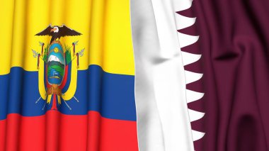 Ekvador ve Katar 'ın gerçekçi kumaş dokusuna sahip bayrakları