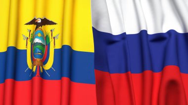 Gerçekçi kumaş dokusuna sahip Ekvador ve RUSSIA bayrakları