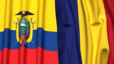 Gerçekçi kumaş dokusuna sahip Ekvador ve Roma bayrakları