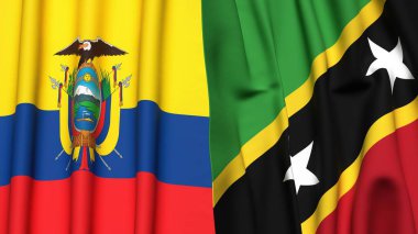 Gerçek kumaş dokusuna sahip Ekvador ve Aziz KITTS bayrakları