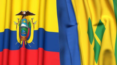 Gerçek kumaş dokusuna sahip Ekvador ve Aziz VINCENT bayrakları