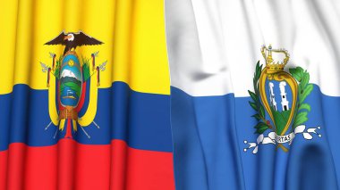 Ekvador ve SAN MARINO bayrakları gerçekçi kumaş dokusuyla
