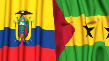 Ekvador ve SAO TOME bayrakları gerçekçi kumaş desenli