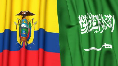 Ekvador ve SAUDI ARABIA bayrakları gerçekçi kumaş dokusuyla