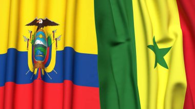 Ekvador ve SENEGAL bayrakları gerçekçi kumaş dokusuyla