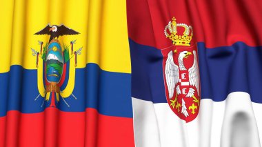 Ekvador ve SERBIA bayrakları gerçekçi kumaş desenli