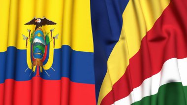Ekvador ve SEYCHELLES bayrakları gerçekçi kumaş desenli