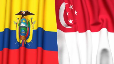Ekvador bayrakları ve gerçekçi kumaş dokusuna sahip SINGAPORE
