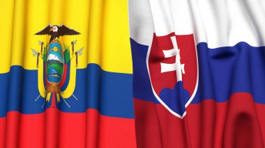 Gerçekçi kumaş dokusuna sahip Ekvador ve SLOVAKIA bayrakları