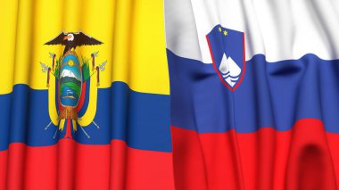 Gerçekçi kumaş dokusuna sahip Ekvador ve SLOVENIA bayrakları