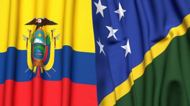Ekvador ve SOLOMON Adaları bayrakları gerçekçi kumaş dokusuna sahip