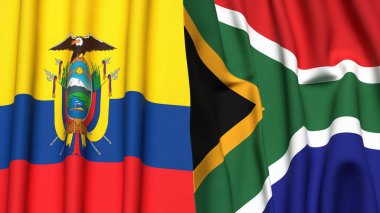 Ekvador ve Güney Afrika Bayrakları gerçekçi kumaş dokusuyla