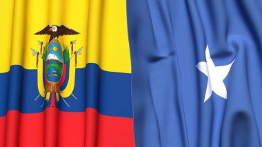 Gerçekçi kumaş dokusuna sahip Ekvador ve SOMALYA bayrakları