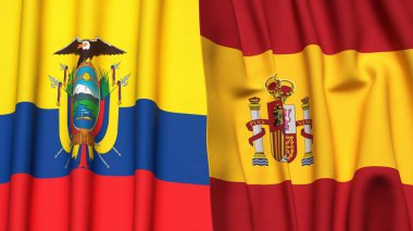 Gerçekçi kumaş dokusuna sahip Ekvador ve İspanya Bayrakları