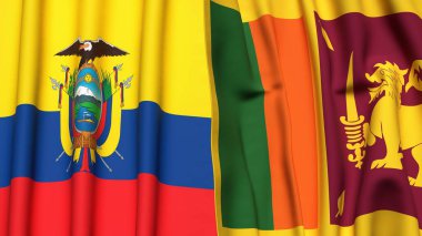 Gerçekçi kumaş dokusuna sahip Ekvador ve SRI LANKA bayrakları