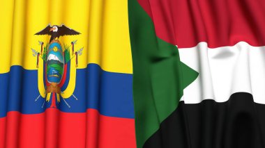 Ekvador ve SuDAN bayrakları gerçekçi kumaş desenli.