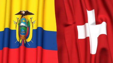 Gerçekçi kumaş dokusuna sahip Ekvador ve SWitzERLAND bayrakları