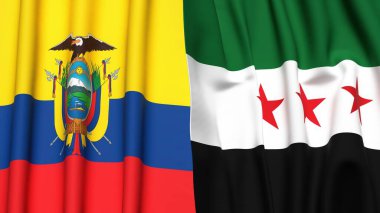 Gerçek kumaş dokusuna sahip Ekvador ve SYRIA bayrakları