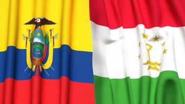 Gerçekçi kumaş dokusuna sahip Ekvador ve TAJIKISTAN bayrakları