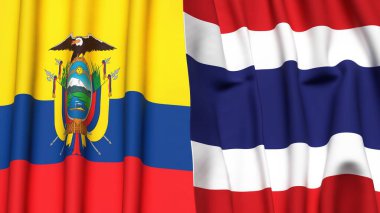 Ekvador ve Tayland bayrakları gerçekçi kumaş dokusuyla