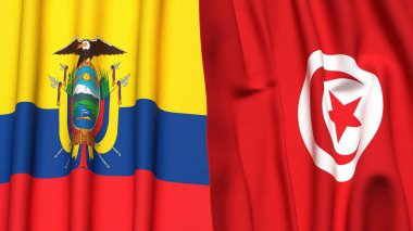 Gerçekçi kumaş dokusuna sahip Ekvador ve TUNISIA bayrakları