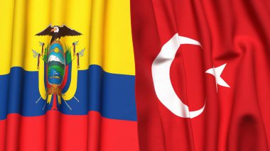 Gerçekçi kumaş dokusuna sahip Ekvador ve TURKEY bayrakları